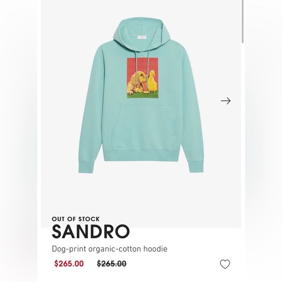 Sandro 100% Organic Cotton Dog + Duck Print Hoodie Authentic Size XXL Turquoise - Picture 14 of 14